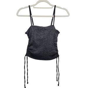 Hollister Black Crop Top Spaghetti Strap Y2K Tinsel Fitted Cinched Top Small